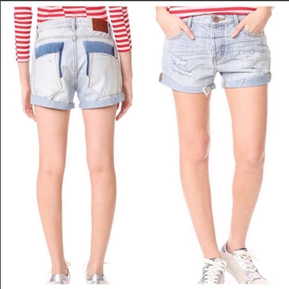 One X One Teaspoon Florence Chargers Long Line Distressed Jean Shorts Sz 26